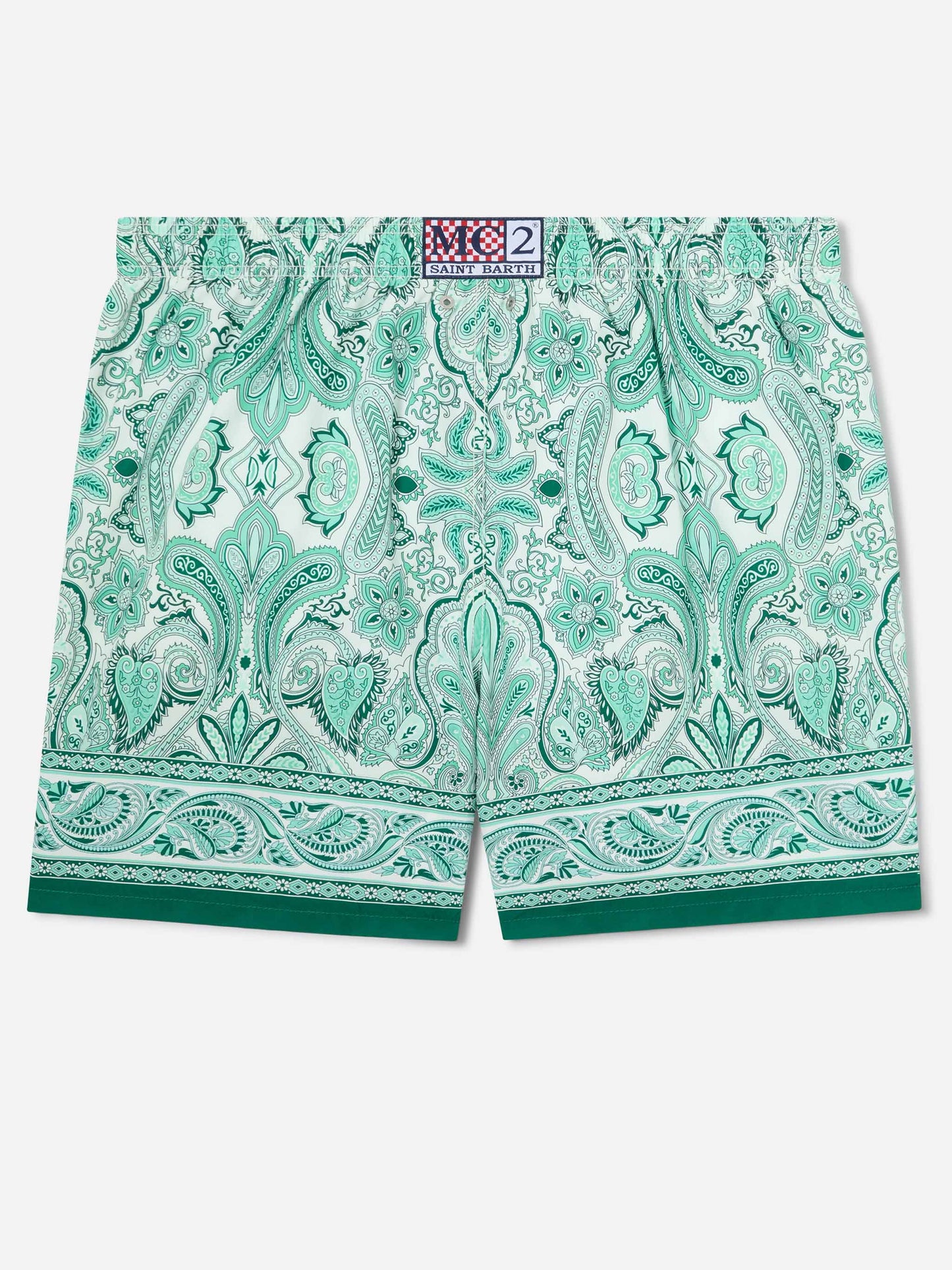 Gustavia-Badeshorts mit grünem Paisley-Print 