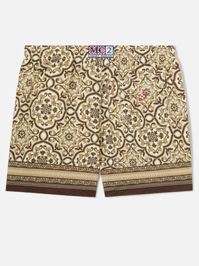 Gustavia Badeshorts mit ornamentalem, platziertem Print in Braun 