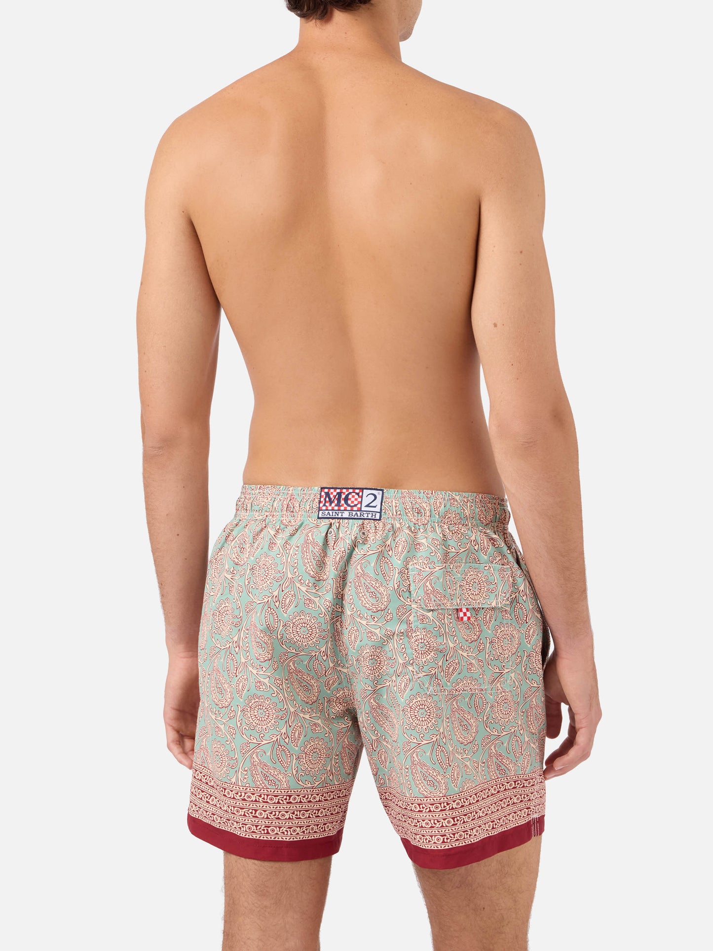 Gustavia Badeshorts in Aquagrün mit kontrastierendem Paisley-Print 