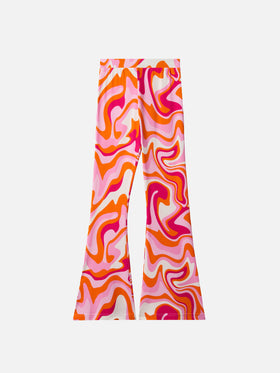 Flared pants Gwenda Jr with liquid shape print
