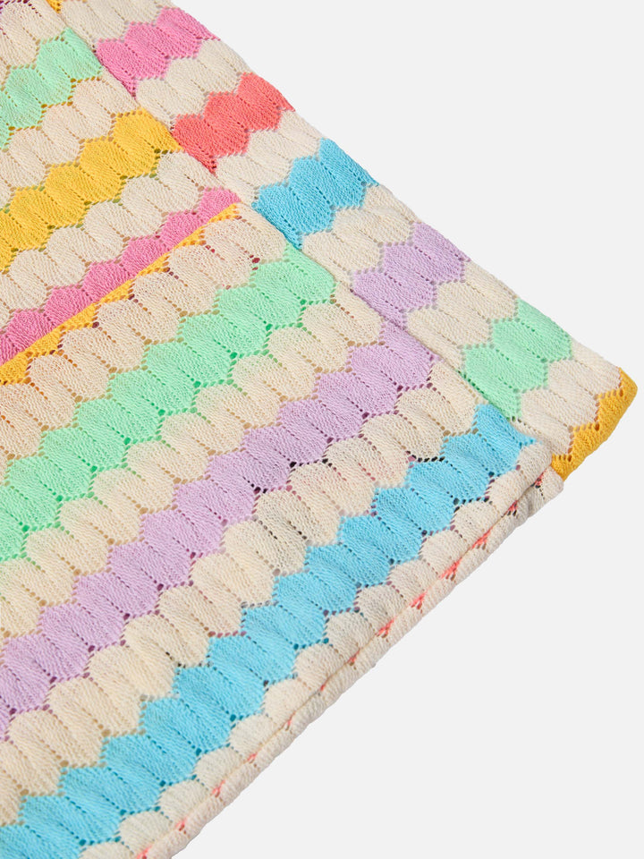 Flared raschel pants Gwenda Jr with with vertical chevron pattern