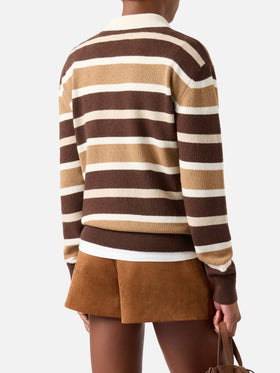 Hadidy Strickpullover mit Polokragen aus Woll- und Kaschmirmischung mit mehrfarbigen Streifen 