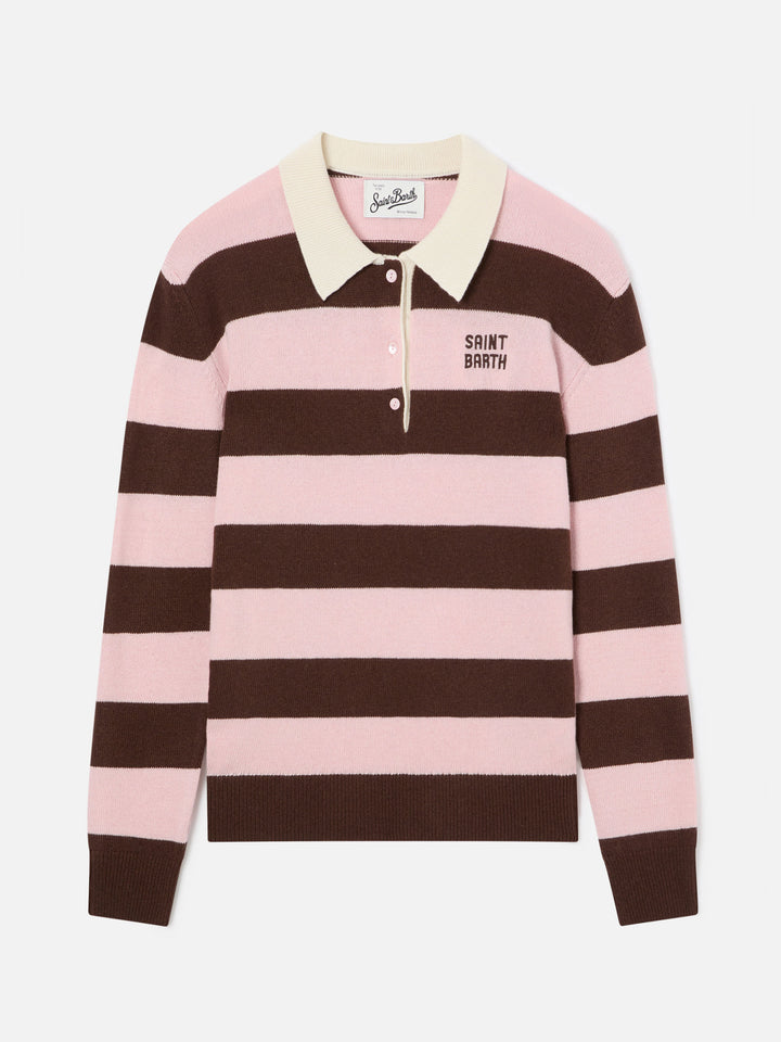 Maglia Hadidy rosa con collo polo e righe