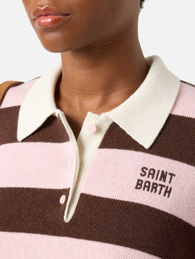 Polo in maglia rosa Hadidy con righe