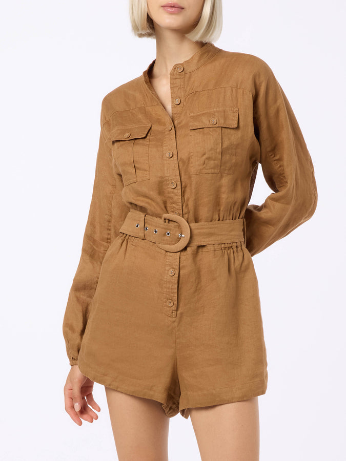 Mc2 Saint Barth Woman camel linen playsuit Hanniel