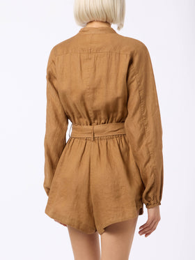 Woman camel linen playsuit Hanniel - MC2 Saint Barth
