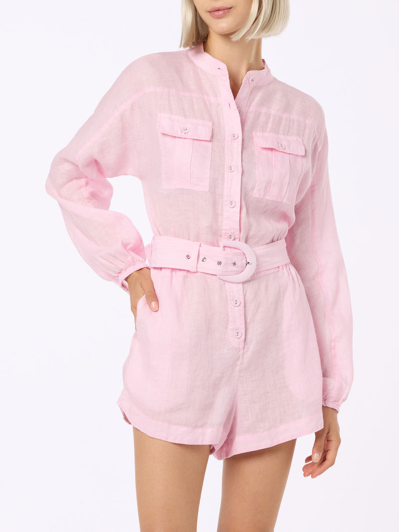 Woman pink linen playsuit Hanniel