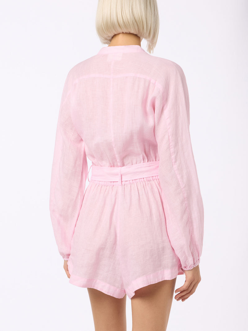 Woman pink linen playsuit Hanniel