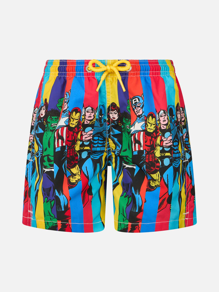 Boy mid-length Haiti swim-shorts with Marvel superheroes placed print | MARVEL SPECIAL EDITION - MC2 Saint Barth