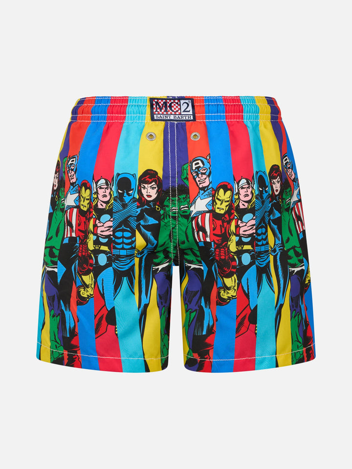 Boy mid-length Haiti swim-shorts with Marvel superheroes placed print | MARVEL SPECIAL EDITION - MC2 Saint Barth