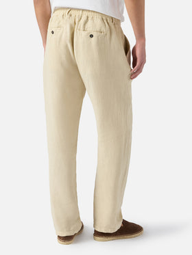 Beige Havier long long pants in pure linen