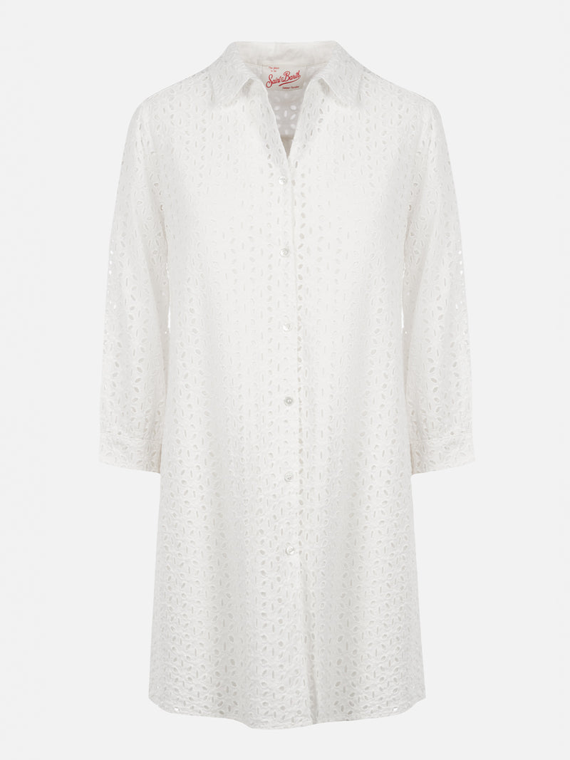 Woman white Sangallo shirt mini dress