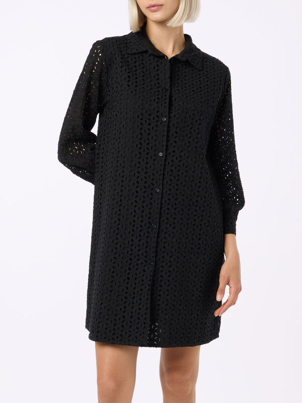 Woman black Sangallo shirt mini dress
