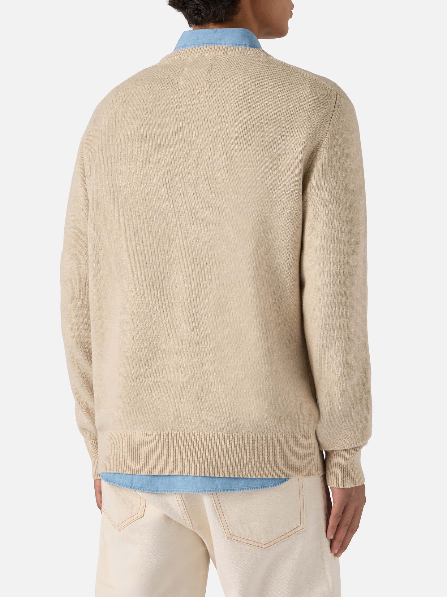 Beige crewneck Heron with Vacanze di Natale jacquard | VACANZE DI NATALE SPECIAL EDITION
