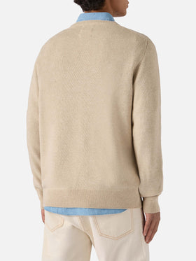 Beige crewneck Heron with Vacanze di Natale jacquard | VACANZE DI NATALE SPECIAL EDITION