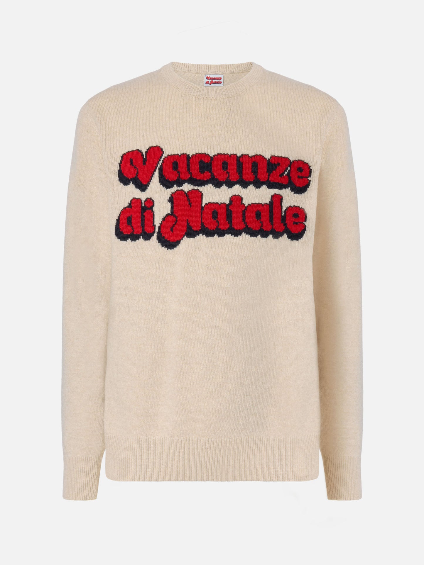 Beige crewneck Heron with Vacanze di Natale jacquard | VACANZE DI NATALE SPECIAL EDITION