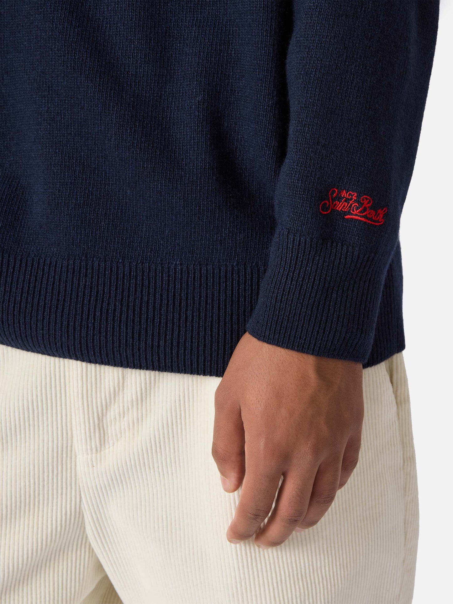 Blue crewneck Heron with Vacanze di Natale logo jacquard | VACANZE DI NATALE SPECIAL EDITION