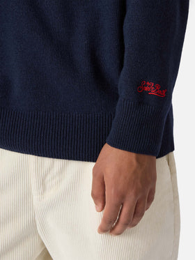 Blue crewneck Heron with Vacanze di Natale logo jacquard | VACANZE DI NATALE SPECIAL EDITION