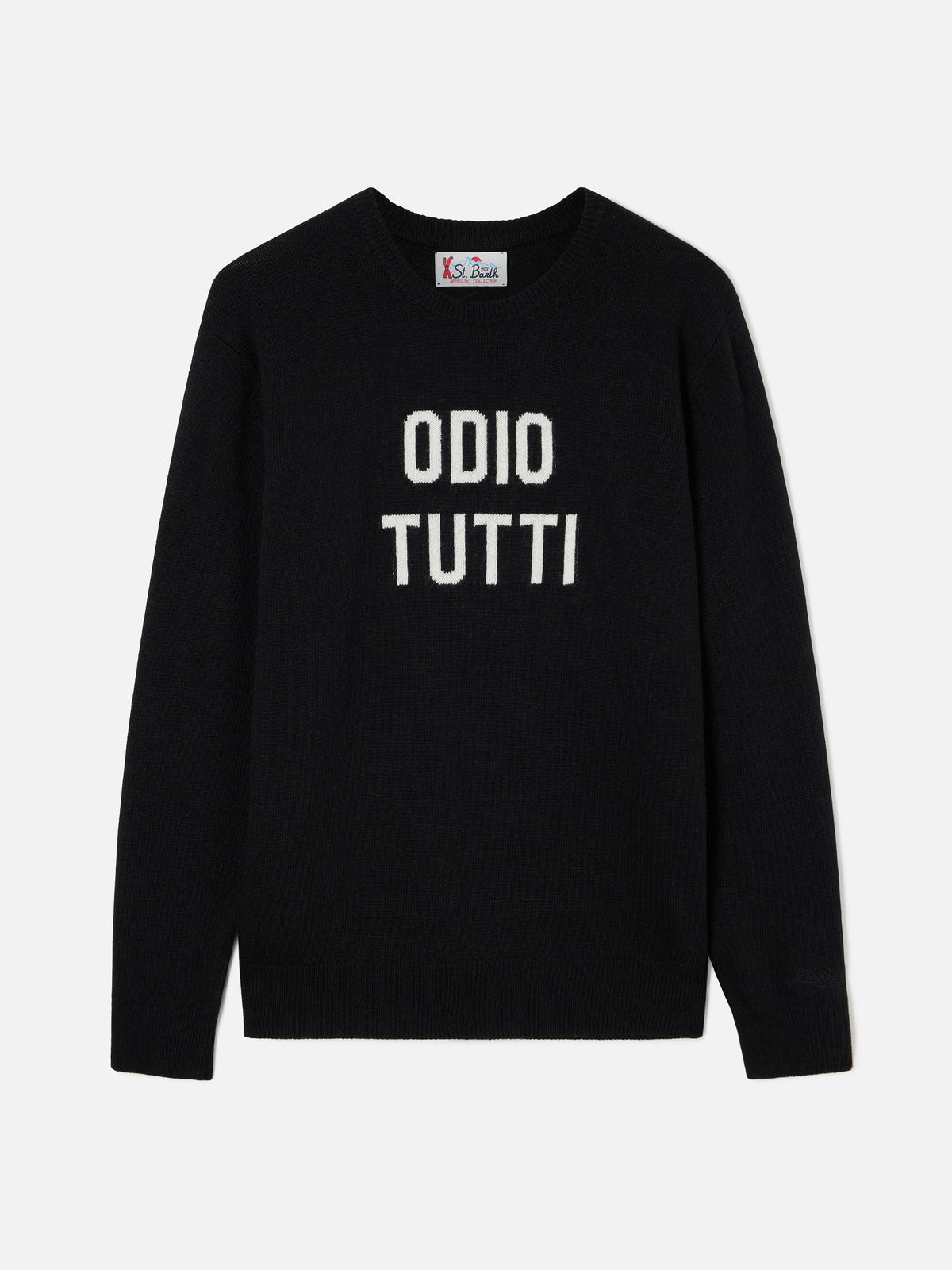 Black Heron crewneck knit with Odio Tutti intarsia