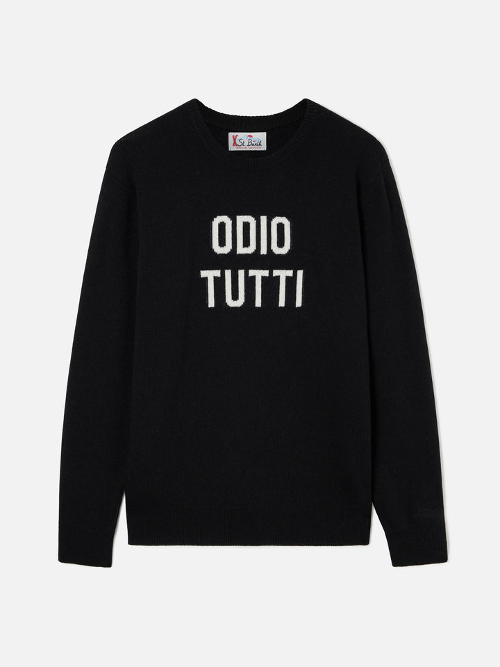 Black Heron crewneck knit with Odio Tutti intarsia