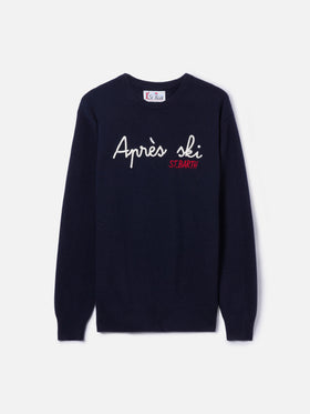 Navy blue crewneck Heron with Apres ski embroidery