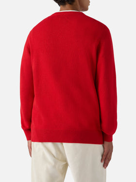Roter Heron-Pullover mit Uncle Scrooge Merry Christmas-Jacquard | DISNEY SPECIAL EDITION 