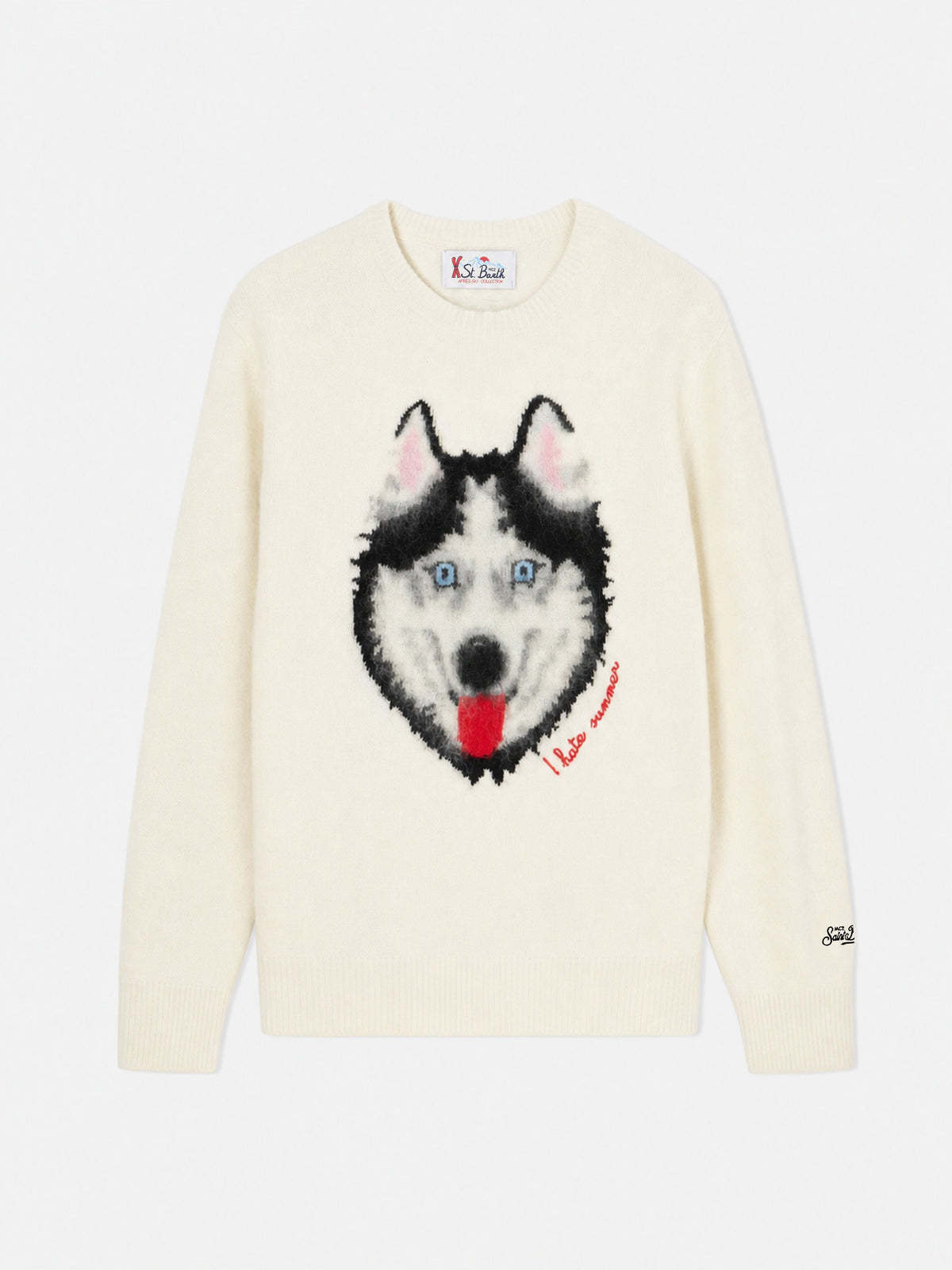 Heron-Pullover mit Wolf-Jacquard und Stickerei 