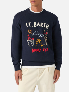 Maglia girocollo Heron blu navy con intarsio e ricamo Après Ski