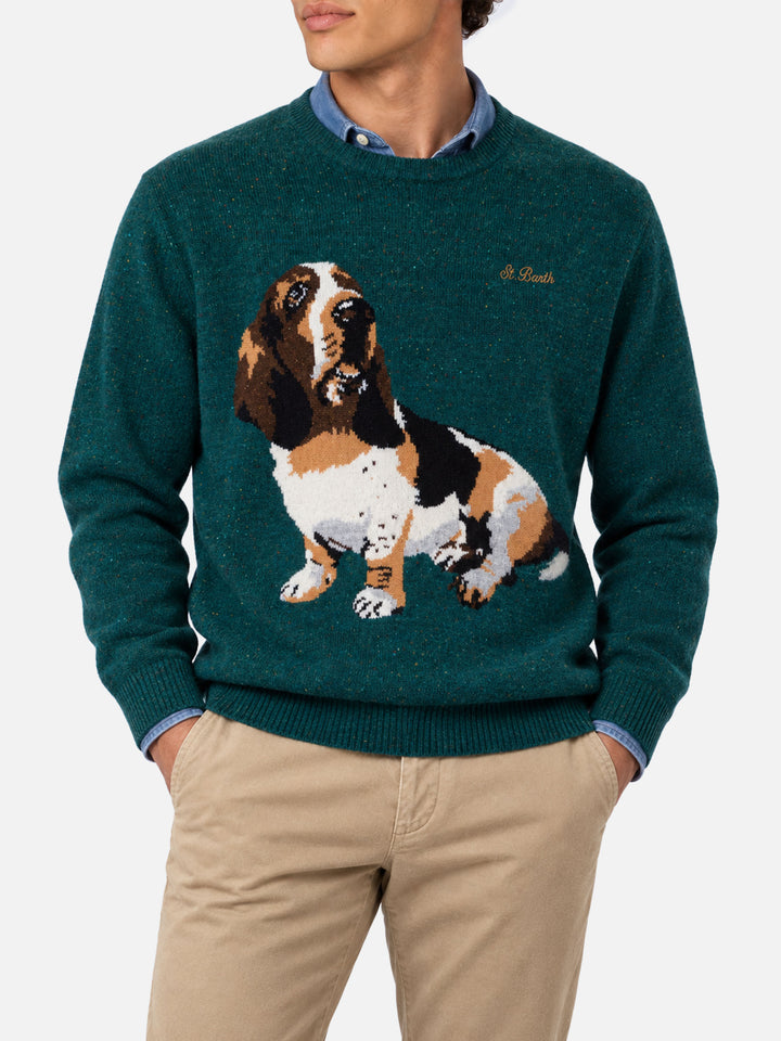 Rundhalspullover Heron mit Basset-Hound-Jacquard 