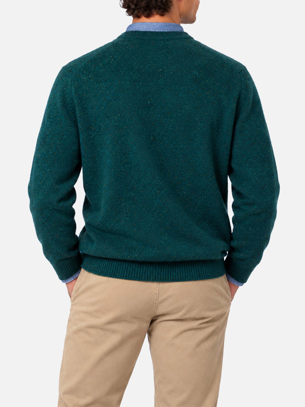 Maglione Heron verde scuro in misto lana donegal con jacquard basset hound