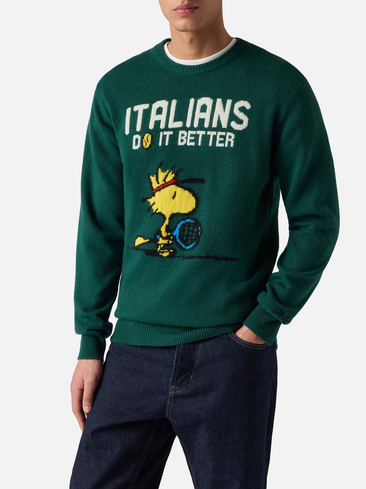 Green crewneck Heron with Woodstock jacquard | PEANUTS SPECIAL EDITION