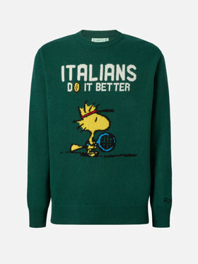Girocollo Heron verde con jacquard Woodstock | SPECIAL EDITION PEANUTS