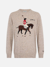 Man beige sweater Heron with Moritz polo embroidery