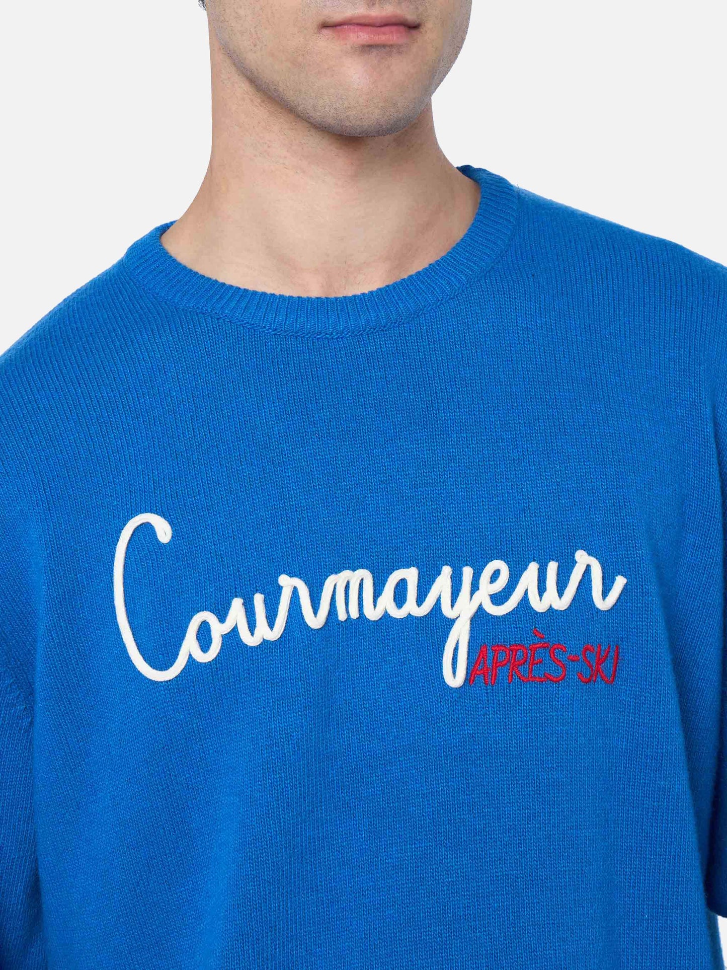 Man ski blue sweater Heron with Courma Apres ski embroidery - MC2 Saint Barth