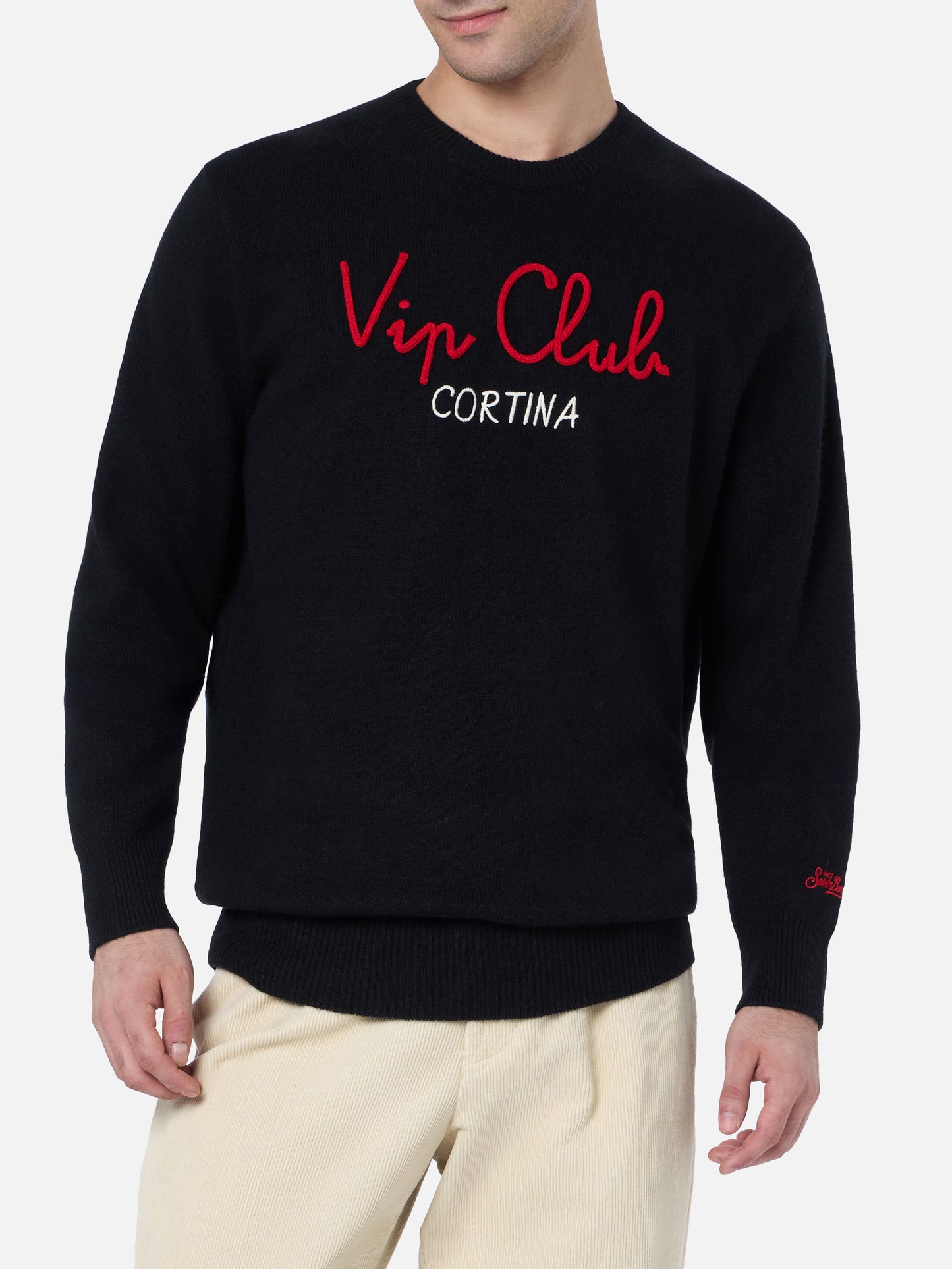 Man black sweater Heron with Vip Club Cortina | VIP CLUB CORTINA SPECIAL EDITION - MC2 Saint Barth