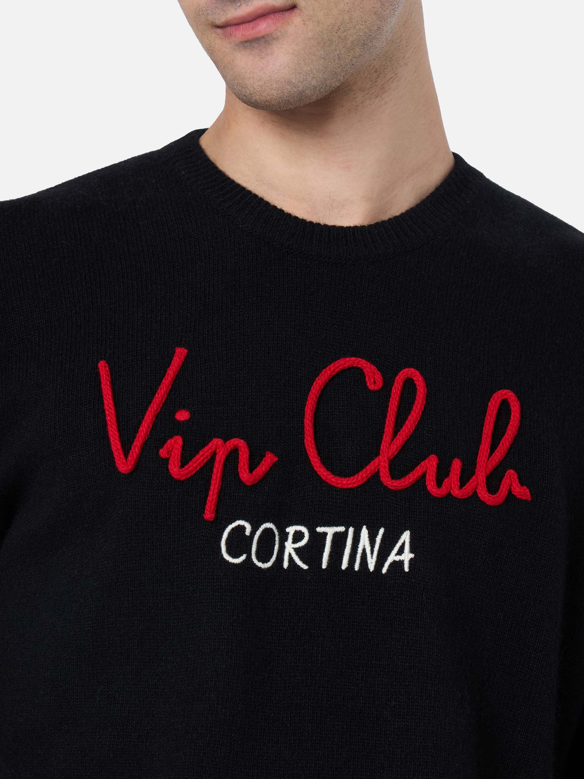 Man black sweater Heron with Vip Club Cortina | VIP CLUB CORTINA SPECIAL EDITION - MC2 Saint Barth