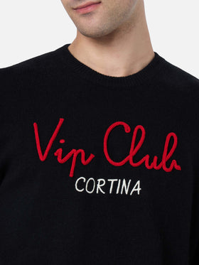 Man black sweater Heron with Vip Club Cortina | VIP CLUB CORTINA SPECIAL EDITION - MC2 Saint Barth