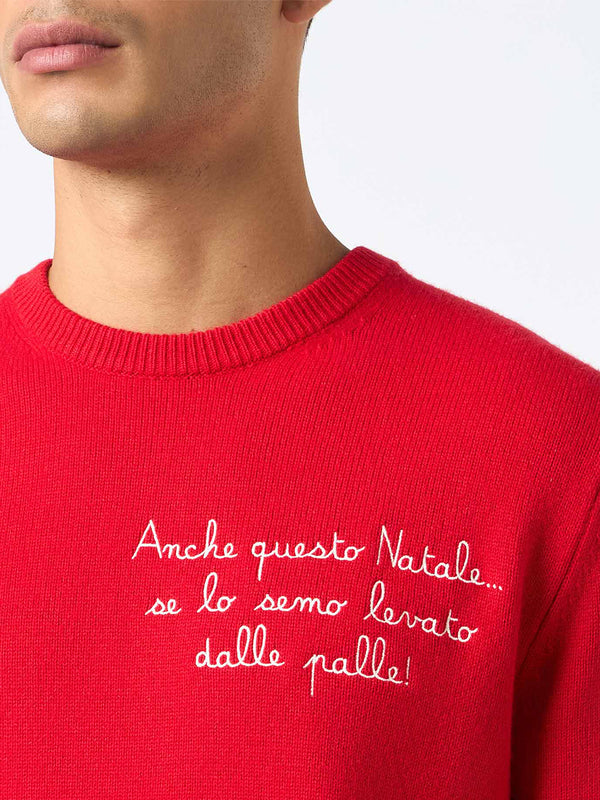 Maglia rossa da uomo Heron con ricamo Anche questo Natale... | VACANZE DI NATALE EDIZIONE SPECIALE