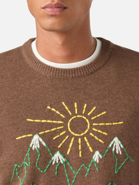 Brown Heron crewneck knit with St. Moritz embroidery