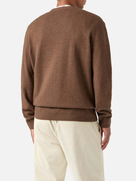 Brown Heron crewneck knit with St. Moritz embroidery