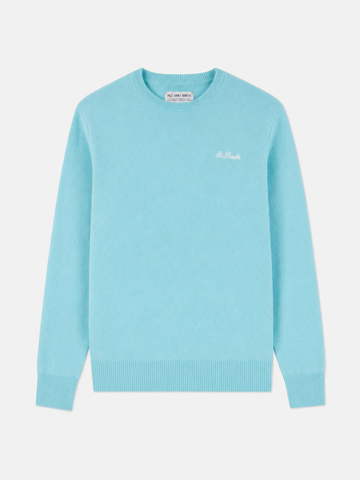 Maglia girocollo Heron verde acqua in lana d’agnello con ricamo logo