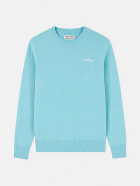 Maglia girocollo Heron verde acqua in lana d’agnello con ricamo logo
