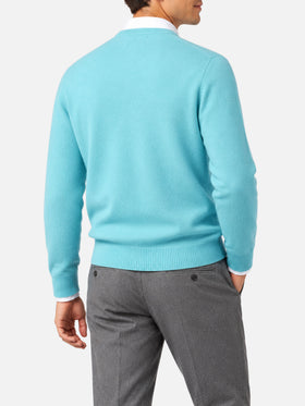 Maglia girocollo Heron verde acqua in lana d’agnello con ricamo logo