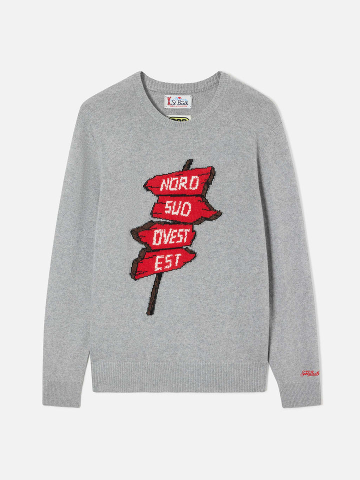 Grey Heron crewneck knit with Nord Sud Ovest Est intarsia | Special edition