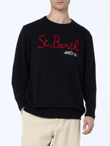 Man black sweater Heron with St. Barth Apres ski embroidery