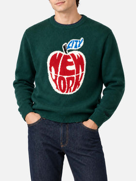 Maglia Heron verde scuro con jacquard mela New York