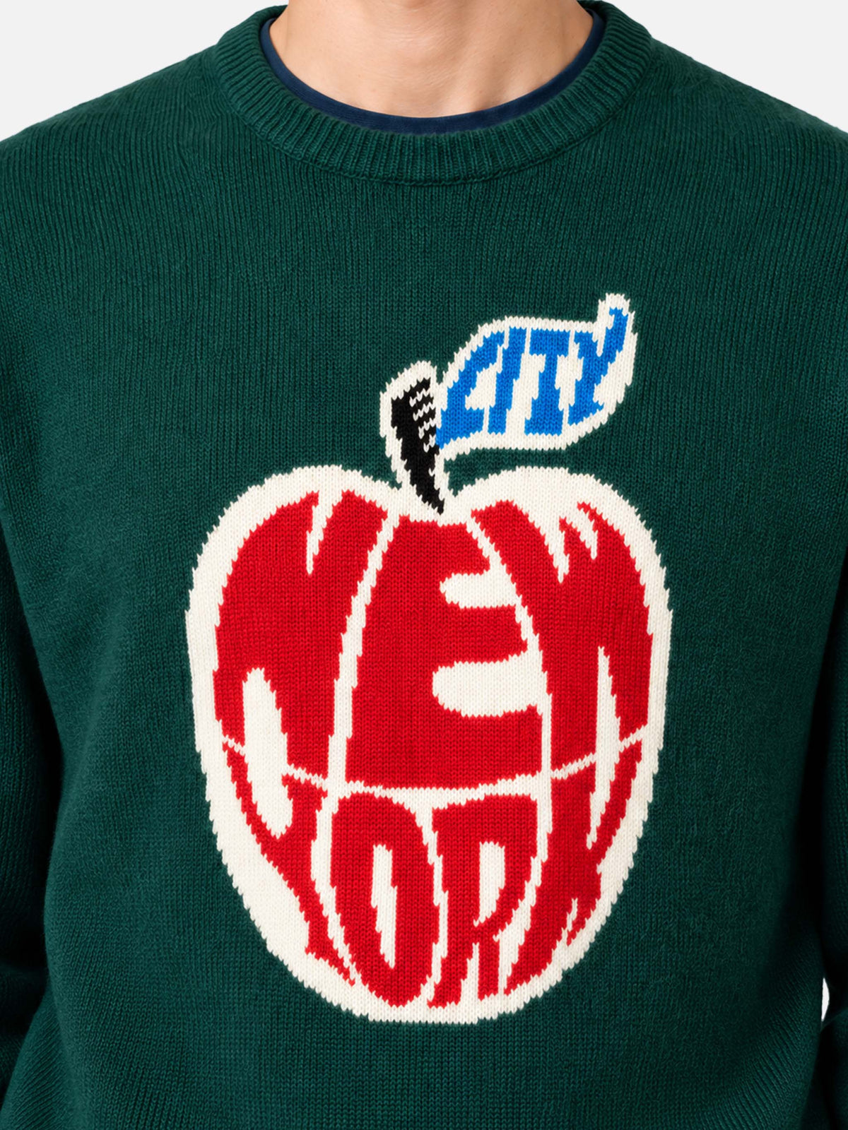 Maglia Heron verde scuro con jacquard mela New York