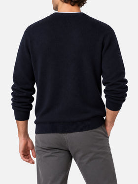 Navy blue Heron crewneck sweater with Time is money lettering