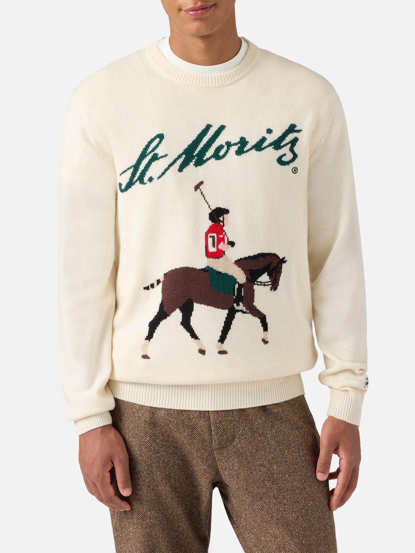 Girocollo Heron bianco con jacquard St. Moritz Polo