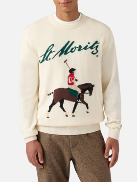 Girocollo Heron bianco con jacquard St. Moritz Polo